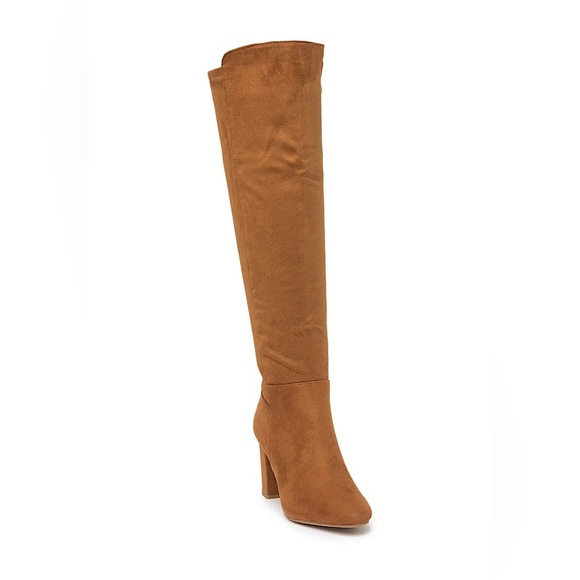Knee High Tan Block Heel Boots Stretch Round Toe Soft Top Moda Women’s 6.5 - Picture 1 of 11
